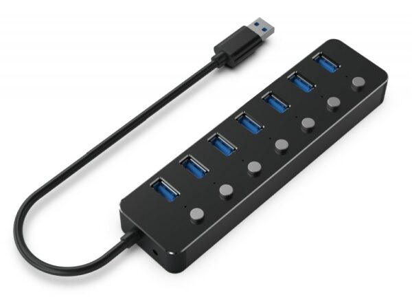 HUB extern GEMBIRD, porturi USB: USB 3.1 x 7, conectare prin USB, cu on/off, cablu 0,24 m, negru, „UHB-U3P7P-01” (timbru verde 0.8 lei) – 8716309124676
