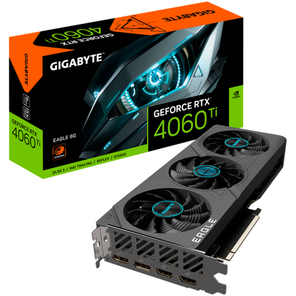 GIGABYTE Video Card NVIDIA GeForce RTX 4060 TI EAGLE 8G, GDDR6 8GB/128bit, PCI-E 4.0 x8, 2xHDMI, 2xDP, 1×8-pin, ATX 2-slot, Retail „GV-N406TEAGLE-8GD”