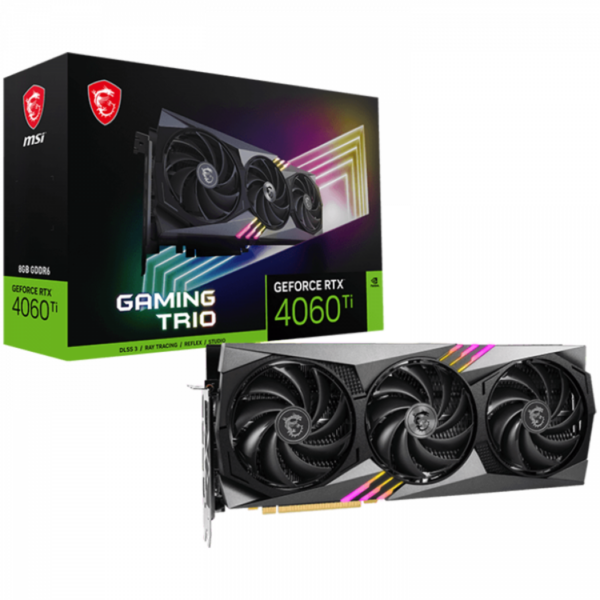 MSI Video Card Nvidia GeForce RTX 4060 Ti GAMING X TRIO 8G, 8GB GDDR6X, 128-bit, 2670 MHz Boost, 4352 CUDA Cores, PCIe 4.0, 3x DP 1.4a, HDMI 2.1a, RAY TRACING, Triple Fan, 550W Recommended PSU, 3Y „RTX_4060_TI_GAMING_X_TRIO_8G”