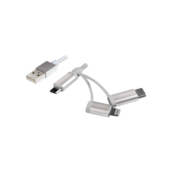 CABLU alimentare si date LOGILINK, telefon, 3 + 1, USB 2.0 (T) la Lightning (T) + Micro-USB 2.0 (T) + USB 2.0 Type-C (T), 1m, argintiu, „CU0126” (timbru verde 0.08 lei)