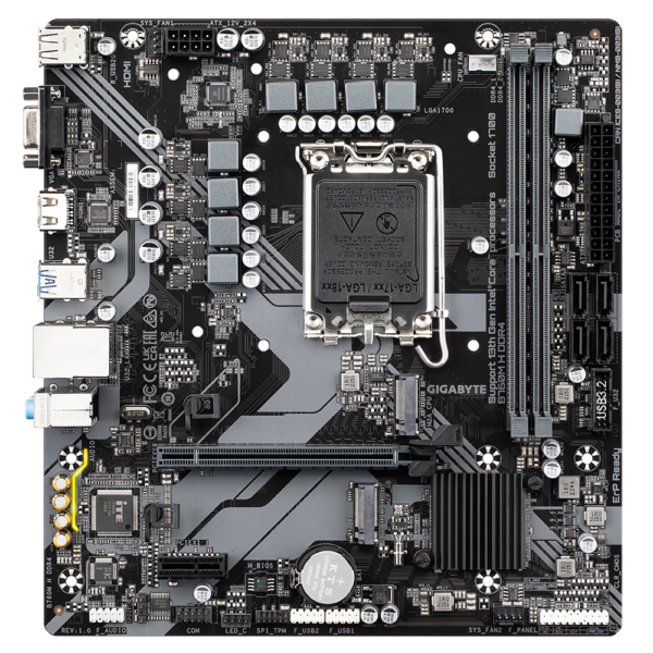 GIGABYTE Mainboard Desktop B760M H DDR4 (LGA1700, 2xDDR4, 1xDSub, 1xHDMI, GLAN, 1x PCI Express x16 PCIe 4.0, 1x PCI Express x1 PCIe 3.0, 2xM.2, 4 x SATAIII, 6x USB3.2 Gen1, 6x USB2.0/1.1) mATX „B760M H DDR4”