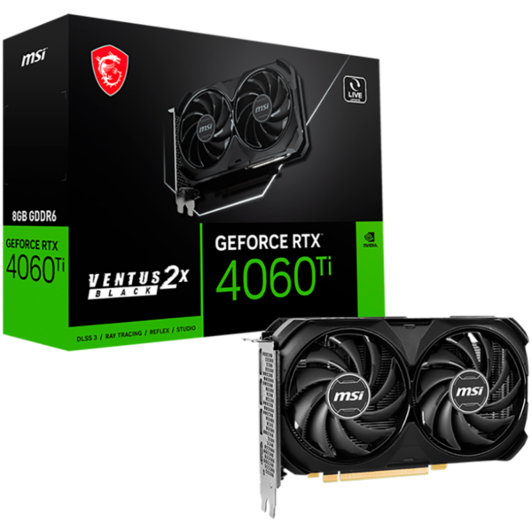 MSI Video Card NVidia RTX 4060 VENTUS 2X BLACK 8G OC (8GB GDDR6/128bit, PCI-E 4.0 x8, 1×8 pin, Retail) „RTX 4060 VENTUS 2X BLACK 8G OC”