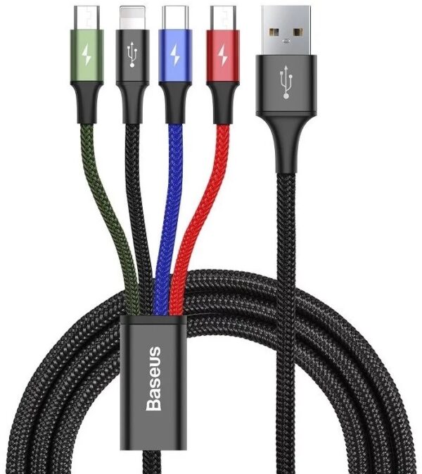 CABLU alimentare si date Baseus, Fast Charging Data Cable pt. smartphone, 4 in 1, USB la 2 x USB-C /1 x Lightning / 1 x microUSB, 1.2m, braided, negru „CA1T4-B01”