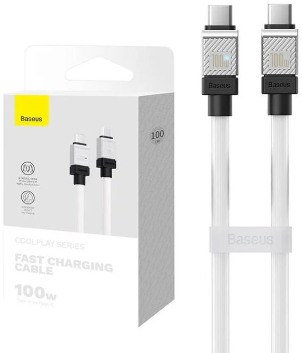 CABLU alimentare si date Baseus, Fast Charging Data Cable pt. smartphone, USB Type-C (T) la USB Type-C (T), E-marker, 100W, 1m, alb, „CAKW000202”