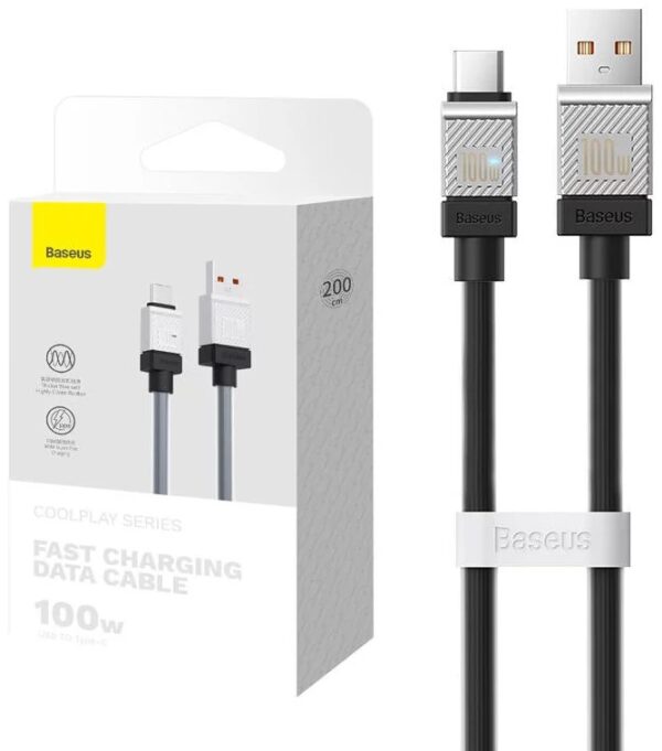 CABLU alimentare si date Baseus, Fast Charging Data Cable pt. smartphone, USB (T) la USB Type-C (T), 100W, 2m, negru, „CAKW000701”