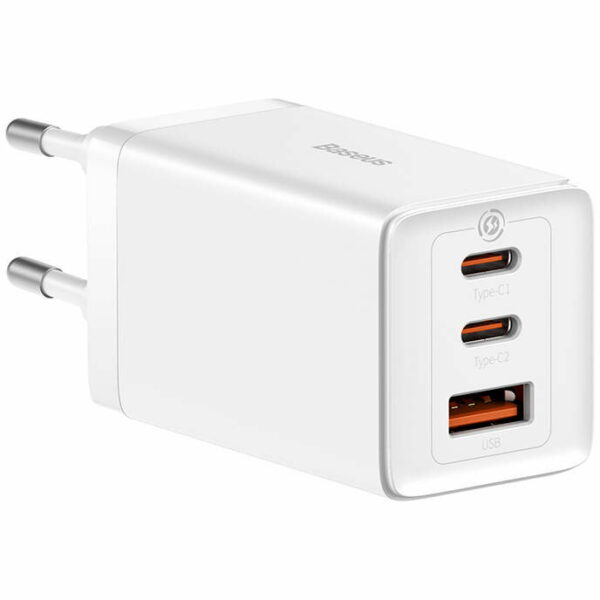 INCARCATOR retea Baseus, GaN5 Pro Fast Charger 65W, 2 x USB Type-C 5V/3A, 1 x USB 5V/3A, cablu fast charging Type-C la Type-C 1m inclus, alb „P10110812227-Z1”