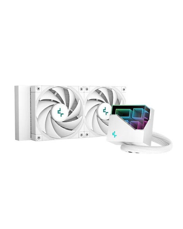 Cooler Deepcool „LT520 WH”, compatibil skt. Intel si AMD, racire cu lichid, ventilator 120 mm x 2, 2250 rpm, iluminat RGB, „R-LT520-WHAMNF-G-1” (timbru verde 2.00 lei)