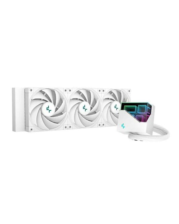 Cooler Deepcool „LT720 WH”, compatibil skt. Intel si AMD, racire cu lichid, ventilator 120 mm x 3, 2250 rpm, iluminat RGB, „R-LT720-WHAMNF-G-1” (timbru verde 2.00 lei)