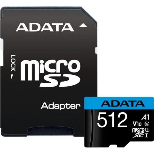 CARD MicroSD ADATA, 512 GB, MicroSDXC, clasa 10, standard UHS-I U1, „AUSDX512GUICL10A1-RA1” (timbru verde 0.03 lei)