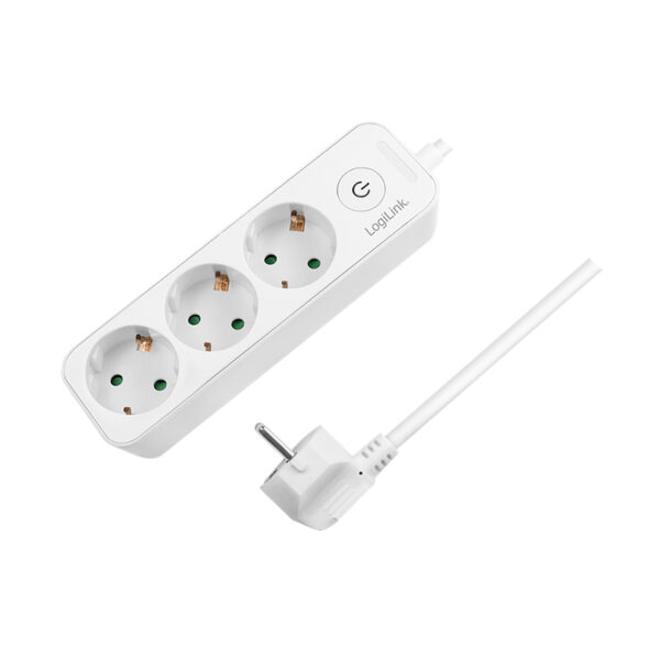 PRELUNGITOR LOGILINK, Schuko x 3, cablu 3G 1.5mm2, 230 V/16 A, 50 Hz, max. 3600 W, buton intrerupator iluminat, IP20, 1.5m, alb „LPS244”