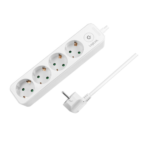 PRELUNGITOR LOGILINK, Schuko x 4, cablu 3G 1.5mm2, 230 V/16 A, 50 Hz, max. 3600 W, buton intrerupator iluminat, IP20, 1.5m, alb „LPS245”