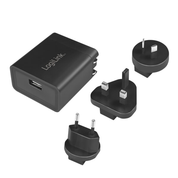 ADAPTOR LOGILINK, Socket EU x 1, Socket AU x 1, Socket UK x 1 , USB x 1, 5V 2.1A (10.5W) max. prot. supracurent / supratensiune / scurtcircuit / supraincalzire, negru „PA0187”