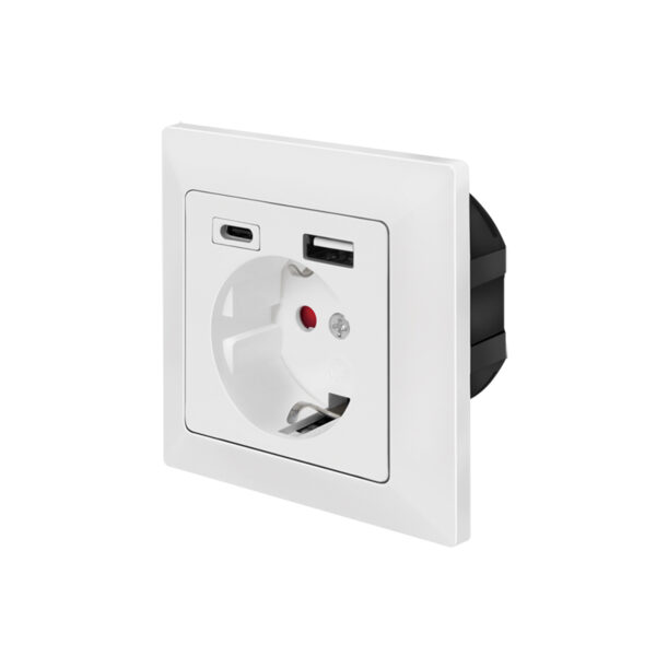 PRIZA LOGILINK, pentru perete, Schuko x 1, USB x1 / USB-C x 1 5 V/2.8 A max, 230 V AC, 50 Hz, alb „PA0262”