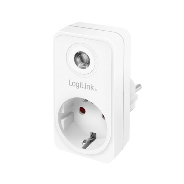 ADAPTOR LOGILINK, senzor lumina zi/noapte, indicator LED, Schuko x 1, IP20, 230 V/16 A, 50 Hz, max. 3600 W (max 1000 W pentru lampa halogen), alb „PA0263”