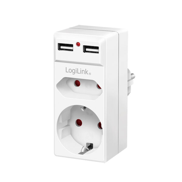 PRIZA LOGILINK, Schuko x 1, Euro Socket x 1, USB x 2 5 V/2.1 A, max. 10.5 W, 230 V/16 A, 50 Hz, max. 3680 W, IP20, LED activate, alb „PA0276”