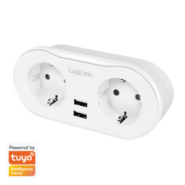 PRIZA INTELIGENTA LOGILINK, Wi-Fi Smart,Schuko x 2, USB x 2 5V/2.4A max. 12W,prot. Supracurent / supratensiune, IP20, compatibil TUYA, Amazon Alexa si Google Home, alb „SH0102”