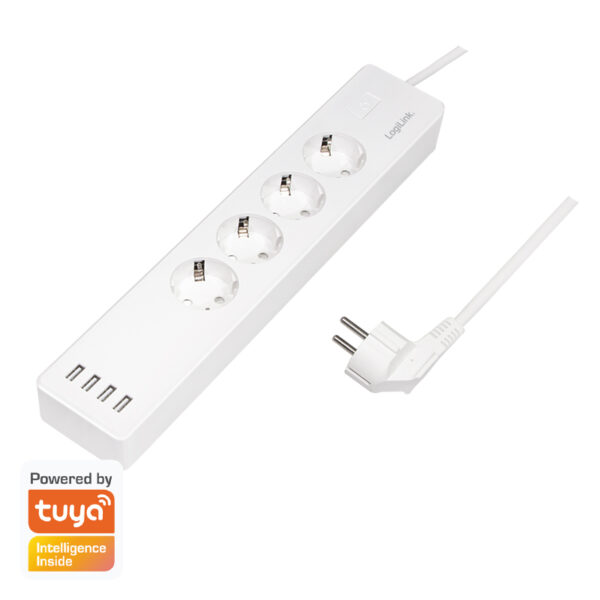 PRELUNGITOR LOGILINK, Wi-Fi Smart, Schuko x 4, USB x 4 5V/4A max. 20W, cablu 3G 1.5mm2 10A, prot. Supracurent / supratensiune / scurtcircuit / supraincalzire, IP20, compatibil TUYA, Amazon Alexa si Google Home, 1.8m, alb, „SH0104” (include TV 0.80lei