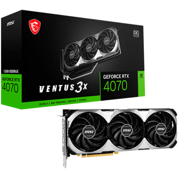 MSI Video Card NVidia RTX 4070 VENTUS 3X E 12G OC (12GB GDDR6X/192bit, PCI-E Gen4, 3x DP, 1x HDMI, ATX Retail) „RTX 4070 VENTUS 3X E 12G OC”