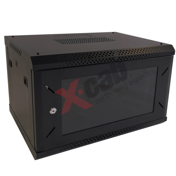 Cabinet metalic de perete 19″, tip rack wallmount, 6U 600×450 mm, Xcab Negru „Xcab-6U45S.9004”