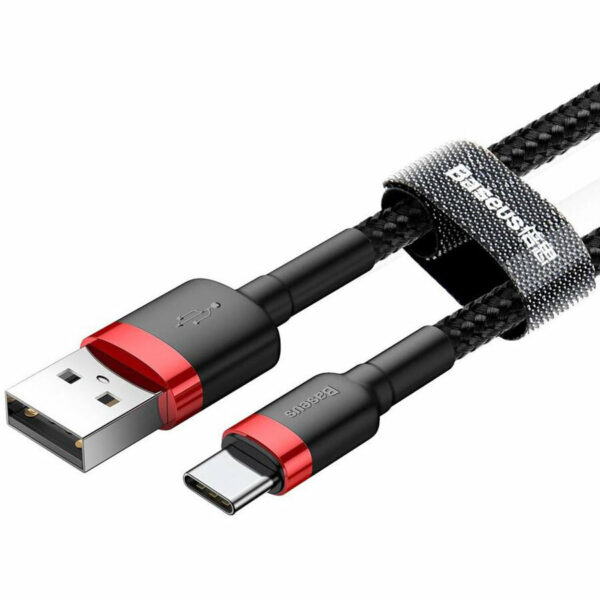 CABLU alimentare si date Baseus Cafule, Fast Charging Data Cable pt. smartphone, USB la USB Type-C 3A, 1m, rosu + negru „CATKLF-B91” (timbru verde 0.08 lei) – 6953156278219