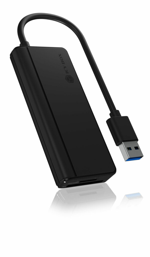 HUB extern Icy Box, porturi USB: USB 3.0 x 2, USB-C x 1, conectare prin USB, card reader: SD/ MicroSD, plastic, negru, „IB-HUB1423CR-U3” (timbru verde 0.8 lei)