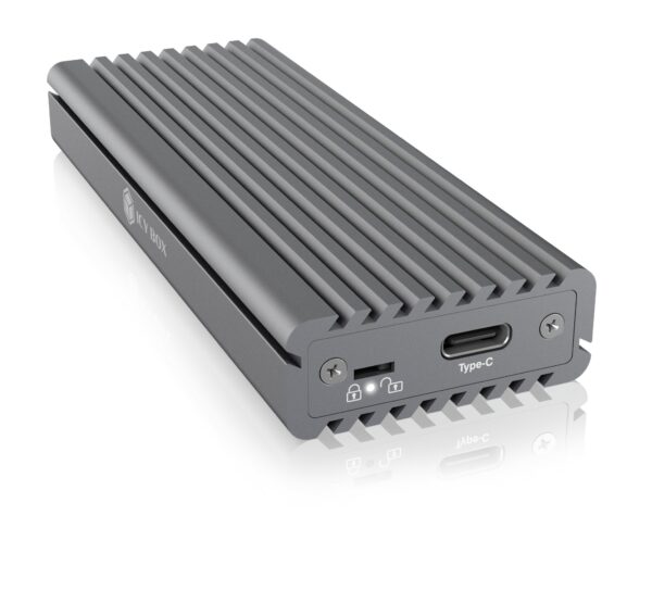 RACK extern Icy Box, pt. SSD, 1 x M.2 SSD la USB 3.1 (Gen2) Type-C, pana la 10Gbit/s, 22x 30/ 42/ 60/ 80, aluminiu, radiator aluminiu + pad silicon, prot. scriere, negru, „IB-1817M-C31” (timbru verde 0.8 lei )