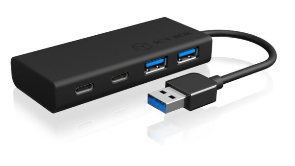 HUB extern Icy Box, porturi USB: USB 3.0 x 2, USB-C x 2, conectare prin USB, cablu 0.10m, plastic, negru, „IB-HUB1426-U3” (timbru verde 0.8 lei)