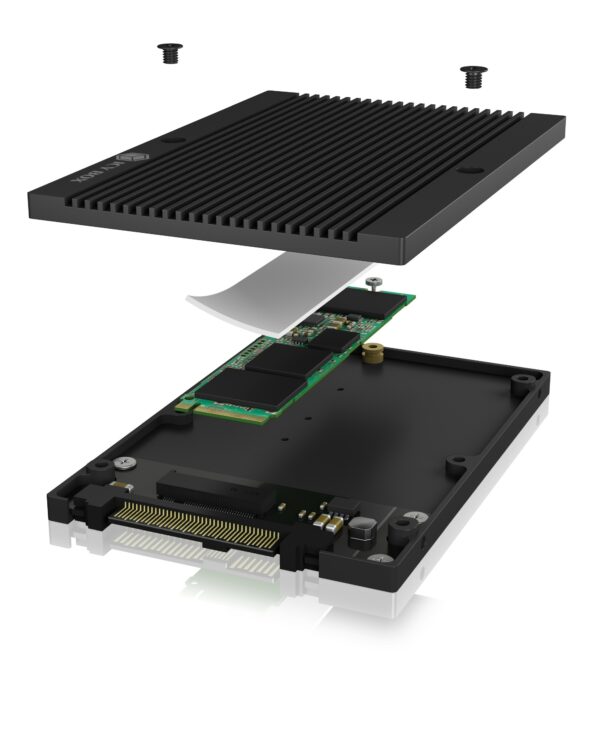 RACK Icy Box SSD, de la M.2 PCIe (NVMe) la 2.5″ SSD U.2, 9.5mm inaltime, aluminiu, negru, „IB-M2U04”