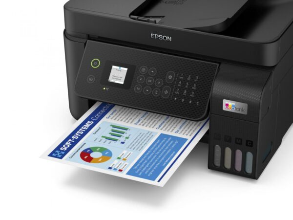 Multifunctional inkjet Color EPSON L5290 A4 Functii: Impr|Scan|Cop|Fax Viteza de Printare Monocrom: 15pmm Viteza de printare color: 10ppm Conectivitate:Retea|WiFi Duplex:Da ADF:Nu(Timbru Verde 11lei) „C11CJ65403”