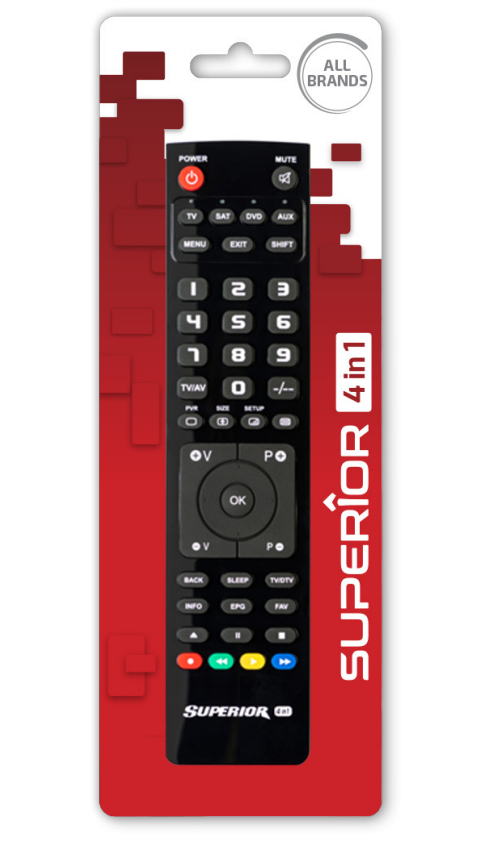 TELECOMANDA UNIVERSALA Superior, 4 in 1, programabila simultan pt. TV, DVD, satelit,AUX, conect PC wireless cu dongle (nu este inclus), baterii 2xAAA (neincluse) „SUPTPB009” (timbru verde 0.18 lei)