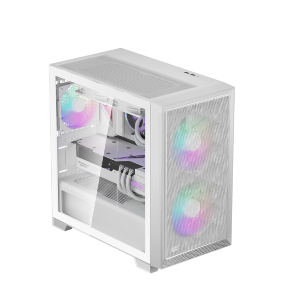 CARCASA PCCOOLER, Mini Tower, mATX, fara sursa, sticla securizata, 2 ventilatoare incluse, iluminare ARGB, alb, USB 3.2 gen 2 x 2, mic, audio, „C3D310 ARGB WH”