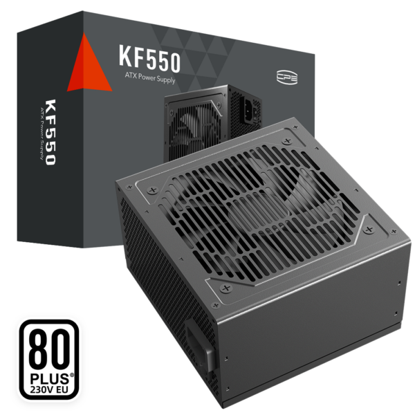 SURSA PCCOOLER, 550W, fan 120mm, certificare 80PLUS White, MB 20+4 pin x 1, CPU 4+4 pin x 2, PCI-E 6+2 pin x 2, SATA x 3, „KF550” (timbru verde 2lei)