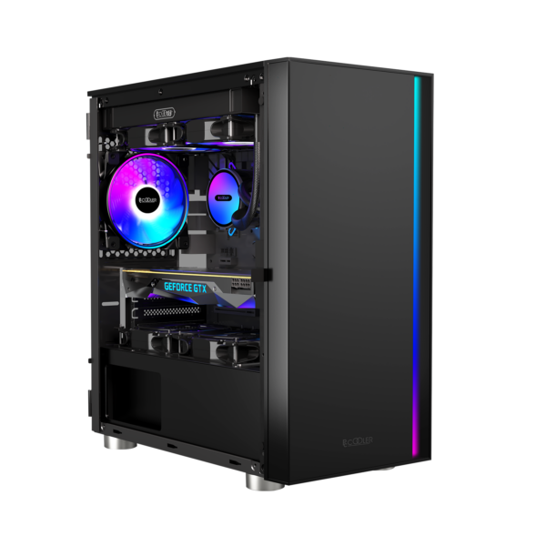 CARCASA PCCOOLER, Middle Tower, mATX, ITX, fara sursa, sticla securizata, 1 ventilator inclus ARGB, negru, USB 3.2 gen 1 x 1, USB 2.0 x 2, mic, audio, „LM300G ARGB”