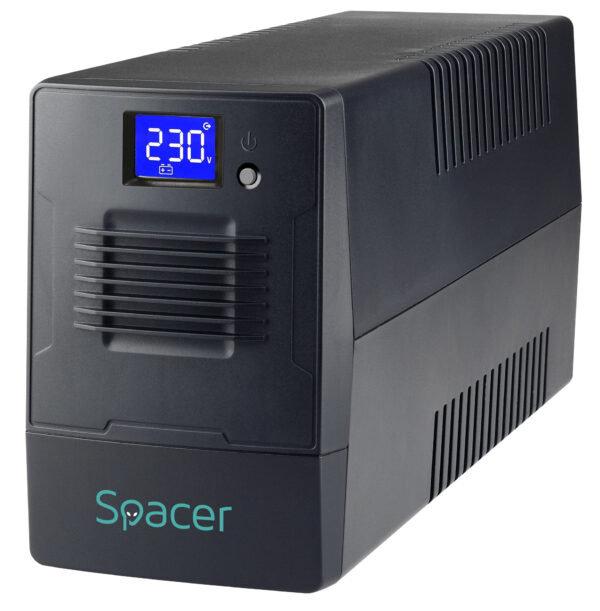 UPS Spacer Line Int. cu management, LCD, 800VA/ 480W, AVR, 2 x socket Schuko, display LCD, 1 x baterie 12V/9Ah, conector USB, combo RJ11/RJ45, bateria are 12 luni garantie, „SPUP-800D-LIT01” (timbru verde 4 lei)