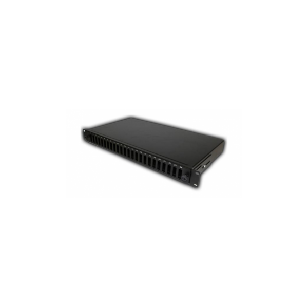 PATCH PANEL Emtex FO cu sina glisanta 24 porturi LC quad / SC duplex, 1U, caseta sudura 24, tub termo, accesorii prindere, neechipat, negru – EMTEX „PS24SCD-RF-VK”