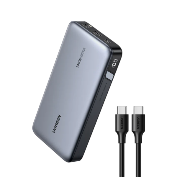 POWER BANK Ugreen „PB205”, 25000mAh, PD 3.0 + QC 3.0 145W, 1 x USB; 2 x USB Type-C, digital display pt. status baterie, total 3A, gri, „90597A” (timbru verde 0.18 lei) – 6941876213528