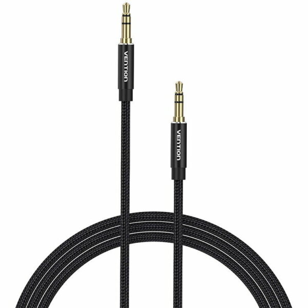 Cablu audio Vention, Jack 3.5mm (T) la Jack 3.5mm (T), 0.5m, conectori auriti, braided BBC si TPE, negru, „BAWBD” (timbru verde 0.03 lei) – 6922794765894