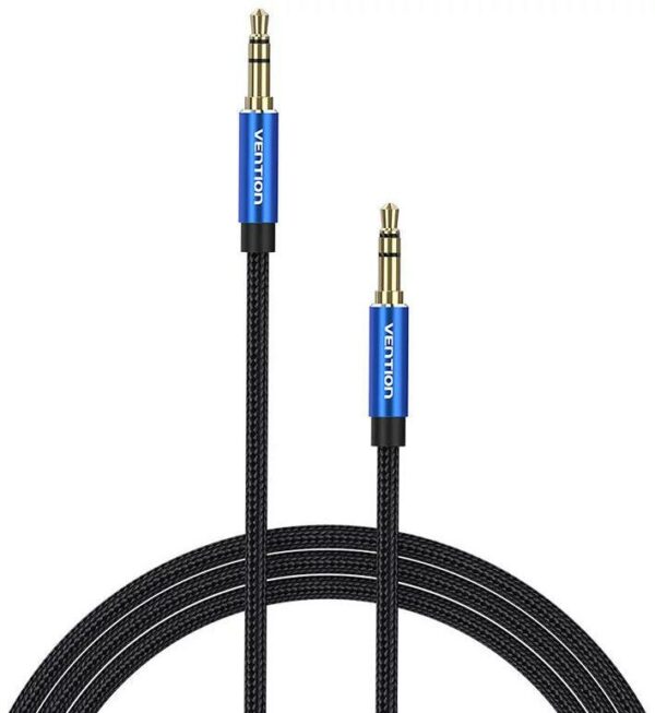 Cablu audio Vention, Jack 3.5mm (T) la Jack 3.5mm (T), 0.5m, conectori auriti, braided BBC, albastru, „BAWLD” (timbru verde 0.03 lei) – 6922794765955