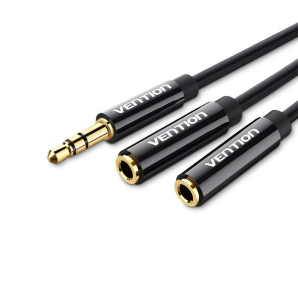 Cablu audio Vention, Jack 3.5mm (T) la 2 x Jack 3.5mm (M), 0.3m, conectori auriti, TPE, negru, „BBSBY” (timbru verde 0.03 lei) – 6922794738911
