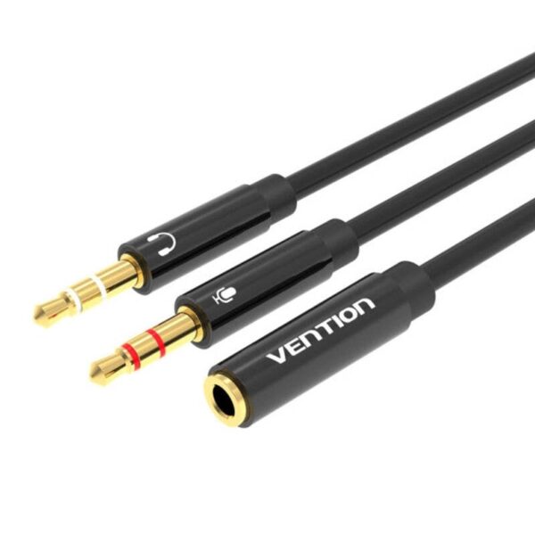 Cablu audio Vention, 2 x Jack 3.5mm (T) la Jack 3.5mm (M), 0.3m, conectori auriti, braided TPE, negru, „BBTBY” (timbru verde 0.03 lei) – 6922794738959