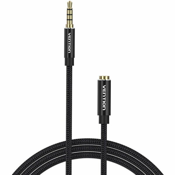 Cablu audio Vention, Jack 3.5mm (T) la Jack 3.5mm (M), 3m, conectori auriti, braided BBC, negru, „BHCBI” (timbru verde 0.18 lei) – 6922794765696