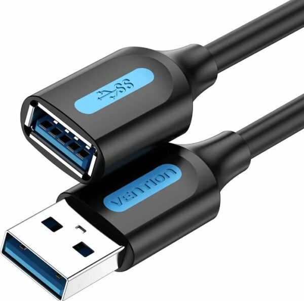 Cablu USB prelungitor Vention, USB 3.2 gen 1 (T) la USB 3.2 gen 1 (M), 3m rata transfer 5 Gbps, invelis PVC, negru, „CBHBI” (timbru verde 0.8 lei) – 6922794748897