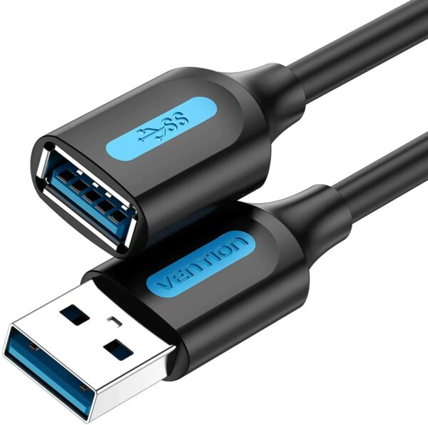 Cablu USB prelungitor Vention, USB 3.2 gen 1 (T) la USB 3.2 gen 1 (M), 1m rata transfer 5 Gbps, invelis PVC, negru, „CBHBF” (timbru verde 0.18 lei) – 6922794748866
