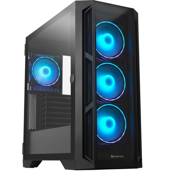 CARCASA Chieftec „APEX”, Tower, ATX, fara sursa, 4xfan, USB 3.2 gen 2 Type-C x 2, USB 3.2 gen 1 x 2, USB 2.0 x 1, audio, mic, RGB, PSU shroud, 7 sloturi expansiune, iluminare ARGB, negru, „GA-01B-TG-OP” (timbru verde 0.4lei)