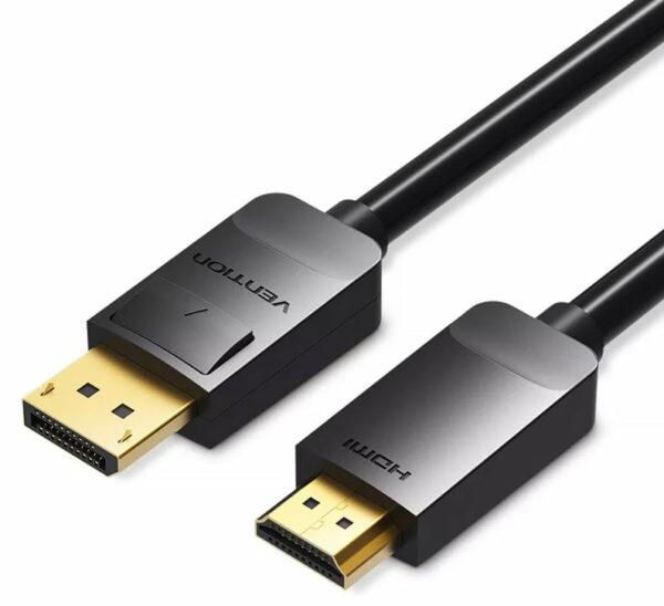 Cablu video Vention, DisplayPort(T) la HDMI(T), 2m, rezolutie maxima 1080p la 60 Hz, conectori auriti, cupru, invelis PVC, negru, „HADBH” (timbru verde 0.18lei) – 6922794733343