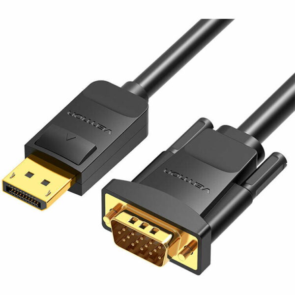 Cablu video Vention, DisplayPort(T) la VGA(T), 1.5m, rezolutie maxima 1080p la 60 Hz, conectori auriti, cupru, invelis PVC, negru, „HBLBG” (timbru verde 0.18lei) – 6922794746763