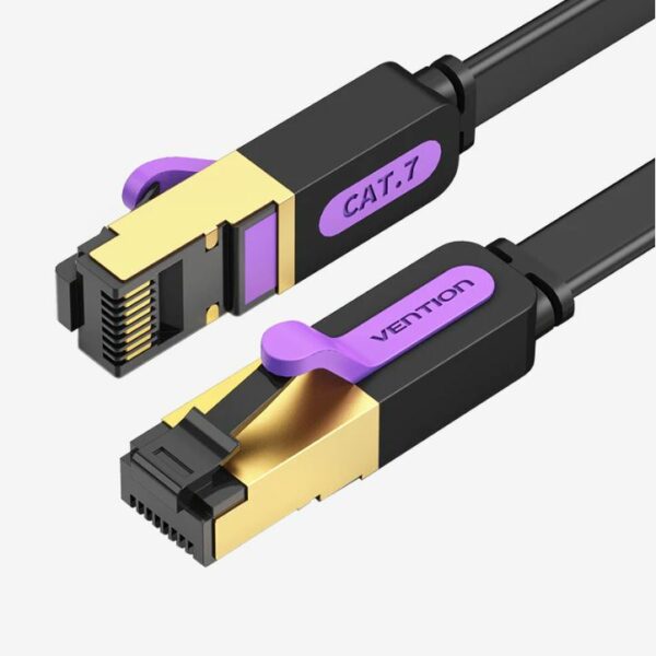 Patch Cord STP Vention, Cat. 7, 20m, flat cable, conductor cupru, viteza max transfer 10 Gbps, invelis PVC, negru, „ICABQ” (timbru verde 0.8 lei) – 6922794729896