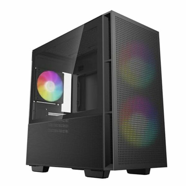 CARCASA DeepCool „CH360”, Mini Tower, ATX, fara sursa, 3xfan, USB 3.2 gen 1 x 1, USB 2.0 x 2, audio, PSU shroud, 4 sloturi expansiune, iluminare ARGB, negru, „R-CH360-BKAPE3-G-1” (timbru verde 0.24lei)