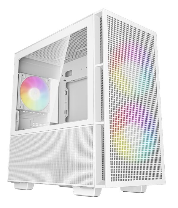 CARCASA DeepCool „CH360 WH”, Mini Tower, ATX, fara sursa, 3xfan, USB 3.2 gen 1 x 1, USB 2.0 x 2, audio, PSU shroud, 4 sloturi expansiune, iluminare ARGB, alb, „R-CH360-WHAPE3-G-1” (timbru verde 0.24lei)