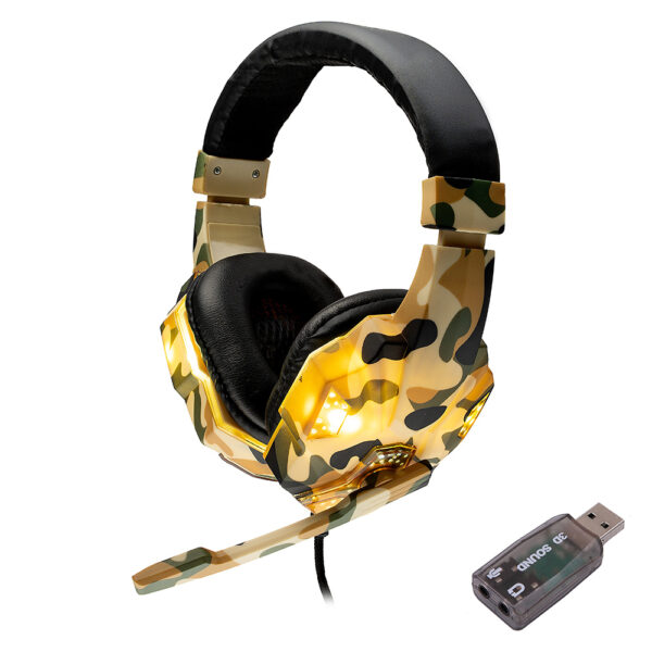 CASTI Spacer, cu fir, standard, utilizare gaming, microfon pe brat, conectare prin adaptor USB 2.0 sau Jack 3.5 mm x 2, lumina verde, camuflaj, „SPGH-CAMO-USB”, (timbru verde 0.8 lei)